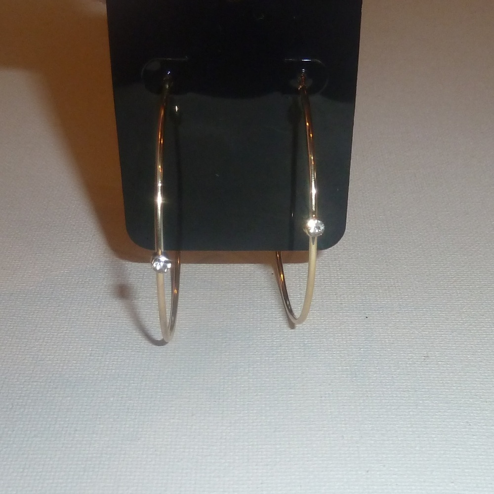 Large Thin Gold Hoop Earrings With Diamond New